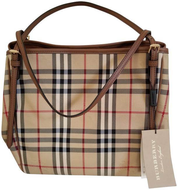 Burberry Horse Ferry Check Small Canterbury Tan Fabric and Leather Tote