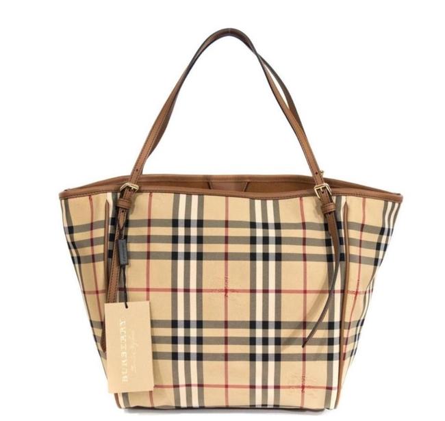 Burberry Horseferry Check Canterbury Tan LeatherCanvas Tote
