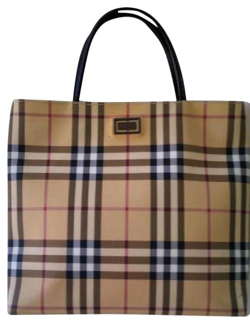 Burberry Horseferry Handbag Tan Nova Check Coated Leather Tote