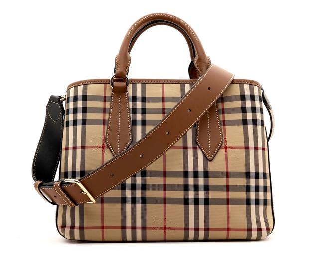 Burberry Shoulder Bag Horseferry Honey Tan Canvas Leather Tote