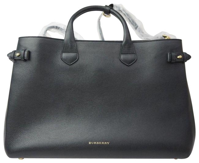 Burberry Bag Horseshoe House Check Large Banner Black Leather Tote