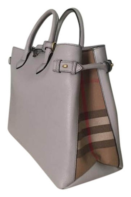 Burberry House Check Banner Grey Leather Tote