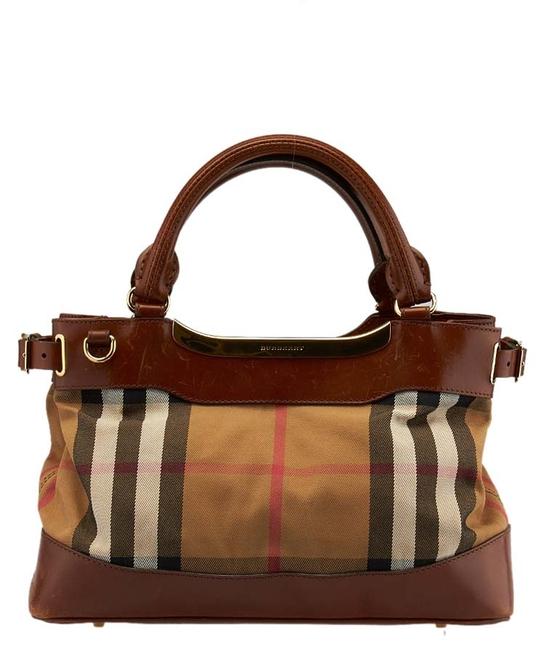 Burberry House Check BeigeBrown Canvas Leather Tote
