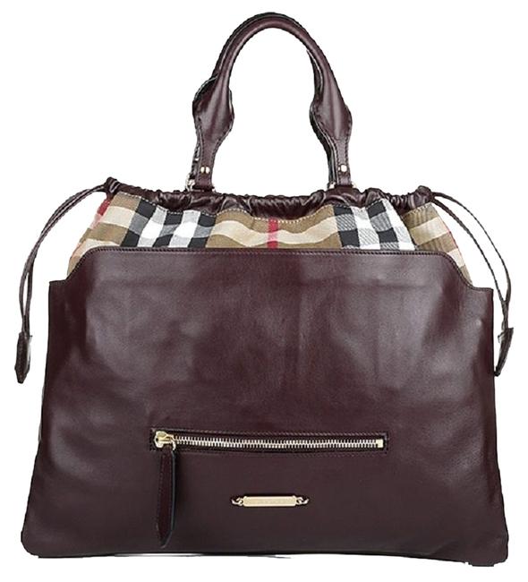 Burberry Bag House Check Big Crush Satchel Deep Claret Leather Tote