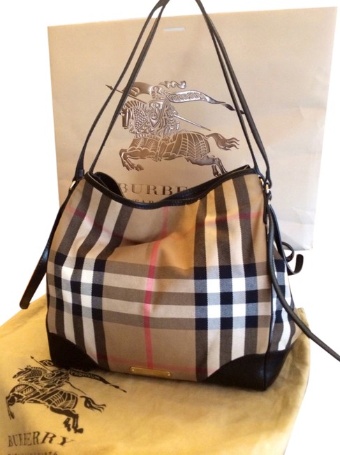 Burberry House Check Black Trim Canvas with Leather Tote