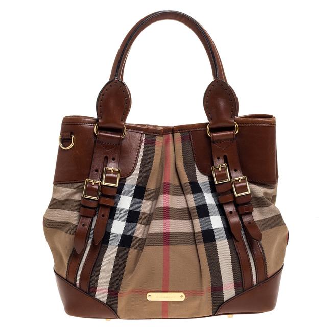 Burberry House Check Bridle Whipstitch Brown Canvas and Leather Tote