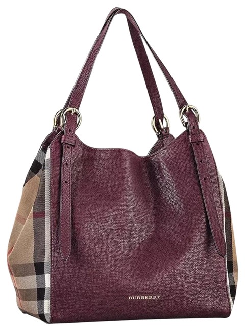 Burberry House Check Burgundy Red Leather Tote