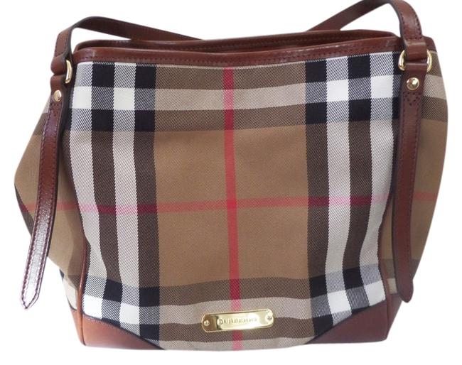 Burberry House Check Dark Tan CottonLeather Tote