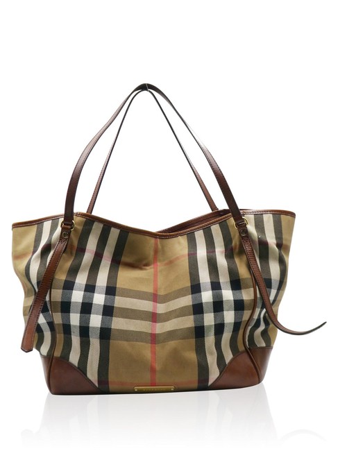 Burberry House Check Handbag Beige Brown Canvas Tote