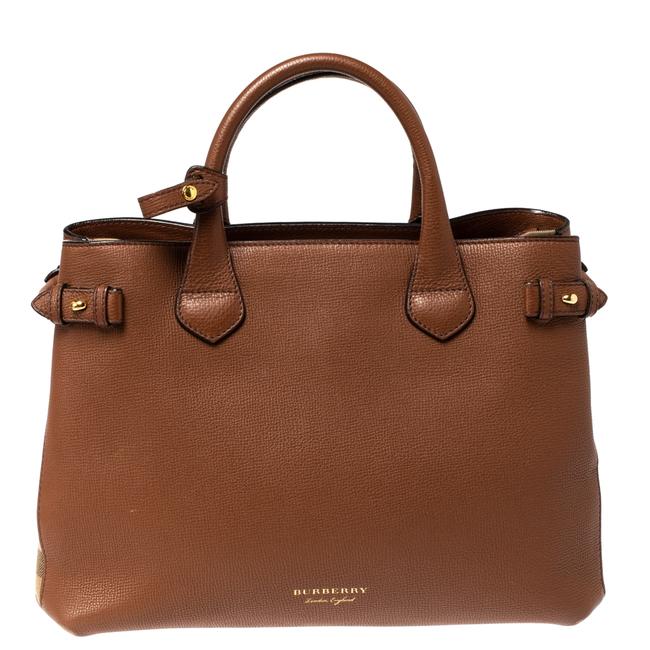 Burberry House Check Medium Banner Brown Leather and Fabric Tote