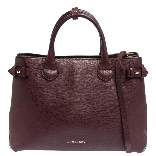 Burberry House Check Medium Banner Burgundy Leather and Fabric Tote