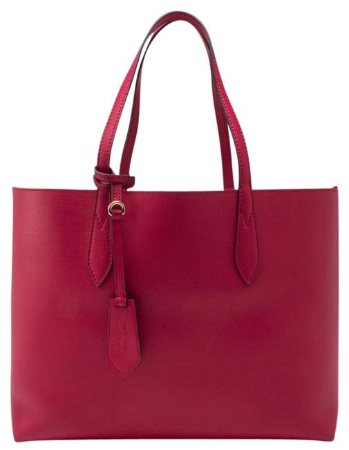 Burberry House Check Reversible Red Leather Tote