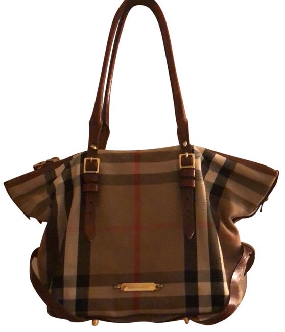 Burberry House Check Small Salisbury Dark Tan Canvas and Leather Tote