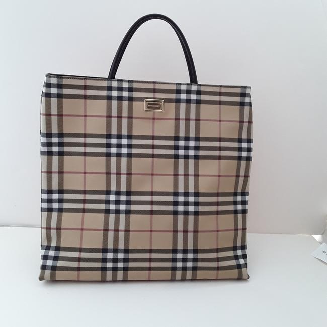 Burberry Iconic Nova Check Pattern Brown Black Tan White Burgundy Vinyl Tote