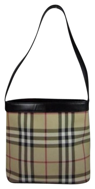 Burberry Khaki Nova Check Small Toteshoulder Bag W Leather