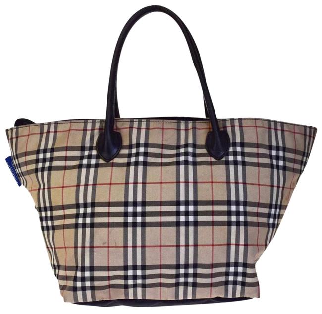 Burberry Label House Check Zip Beige Nylon Tote