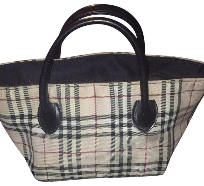 Burberry Label London Edition Beige and Black Signature Design Flannel Tote