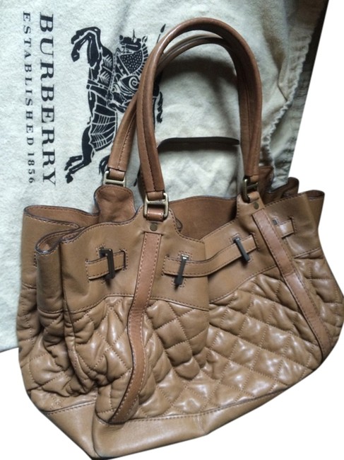 Burberry Landscape Quilted Tan Brown Lamb Leather Tote