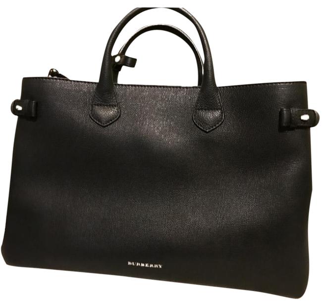Burberry Large Banner Satchel Black Leather Tote