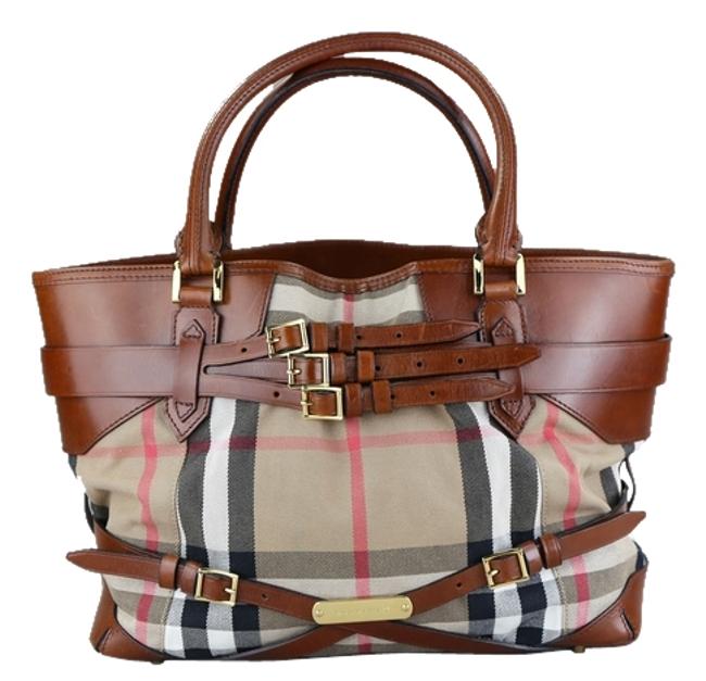 Burberry Bag Large Bridle House Check Brown LeatherCanvas Tote