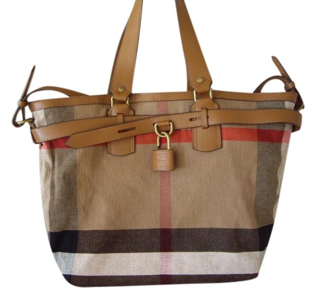 Burberry Large Canvas House Check Saddle Brown Tote
