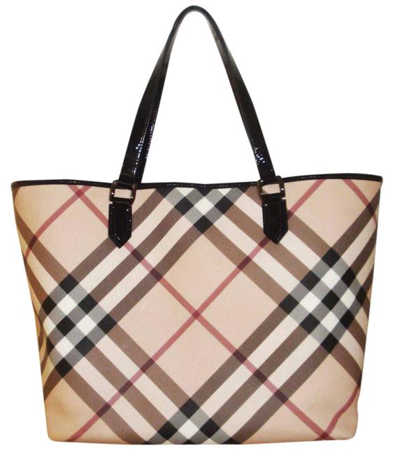 Burberry Large Nova Check Coated CanvasLeather Tote