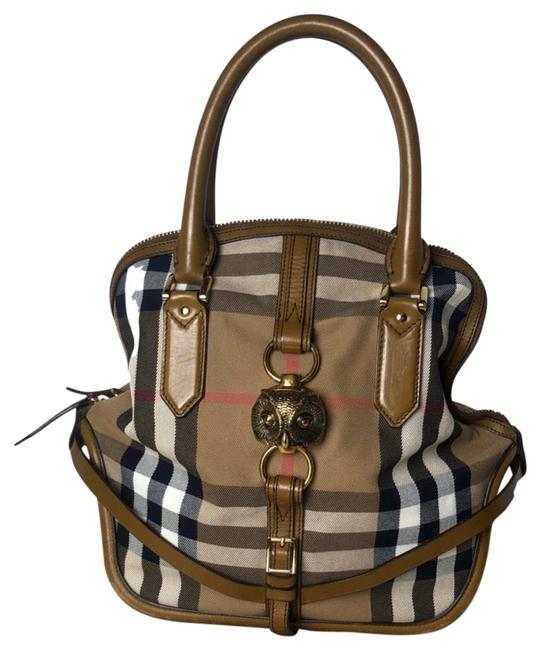 Burberry Large Orchard Bridle Owl Brown Leather Canvas Tote