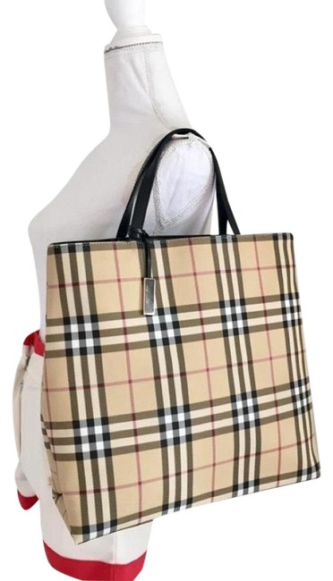 Burberry Large Square Classic Check Beige Pvc Tote