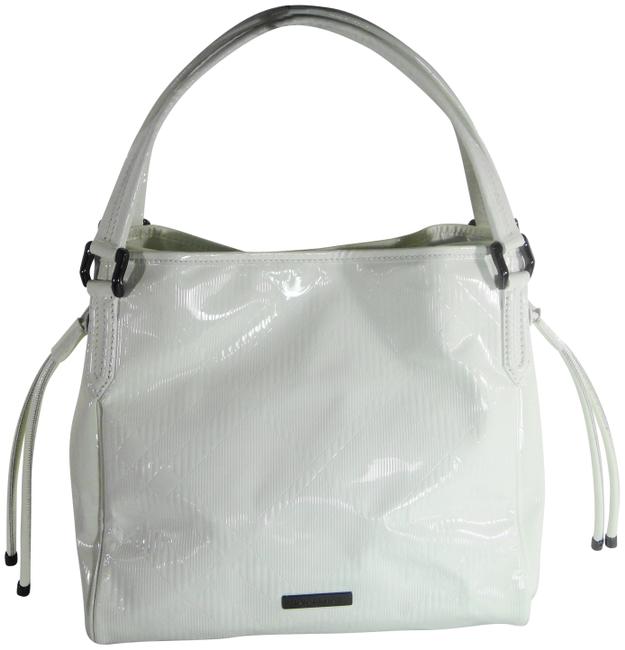 Burberry Large Shoulder Handbag P White Patent Leather Tote