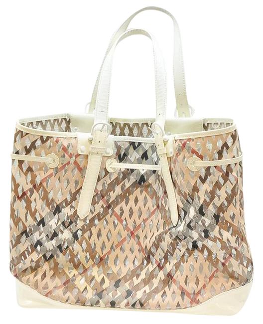 Burberry Laser Cut Nova Plaid White Tote
