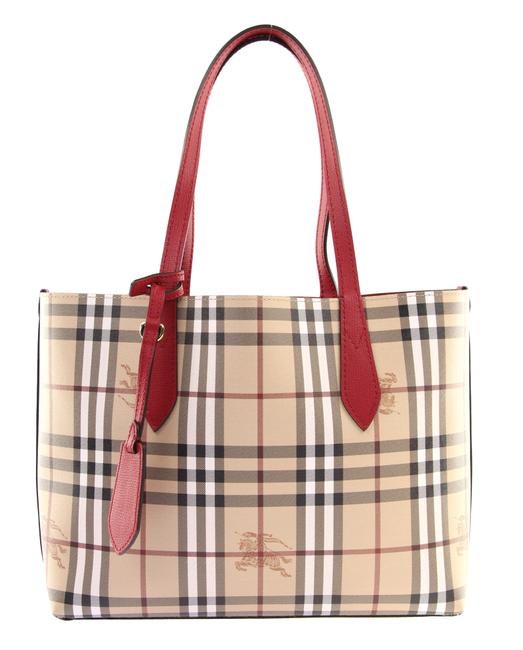 Burberry Lavenby Small Reversible Red Leather Tote