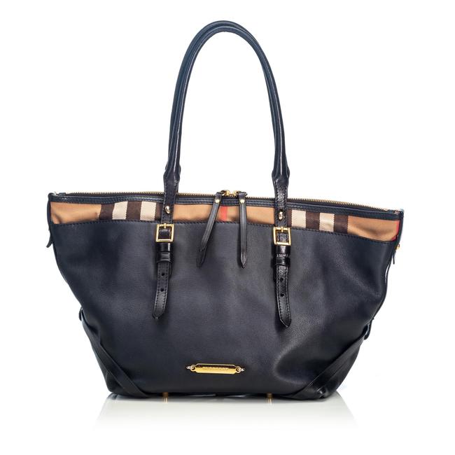 Burberry W Leather Grained Salisbury Italy Dust Black Canvas Tote