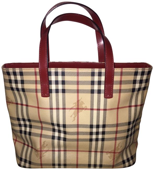 Burberry Leather Haymarket Check Canvas Tote