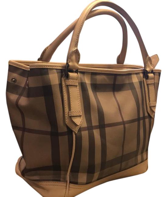 Burberry Bag Leather trimmed Check Smoke Canvas Tote
