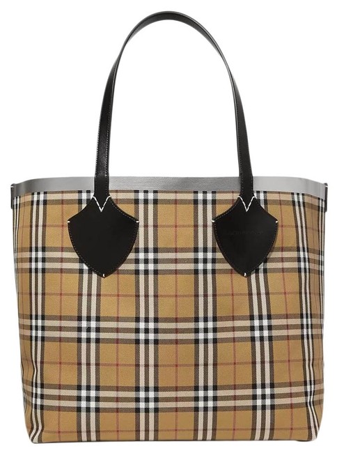 Burberry Leather trimmed Checked Canvas Tote