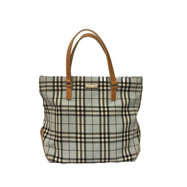 Burberry Light Check Blue Canvas Leather Tote