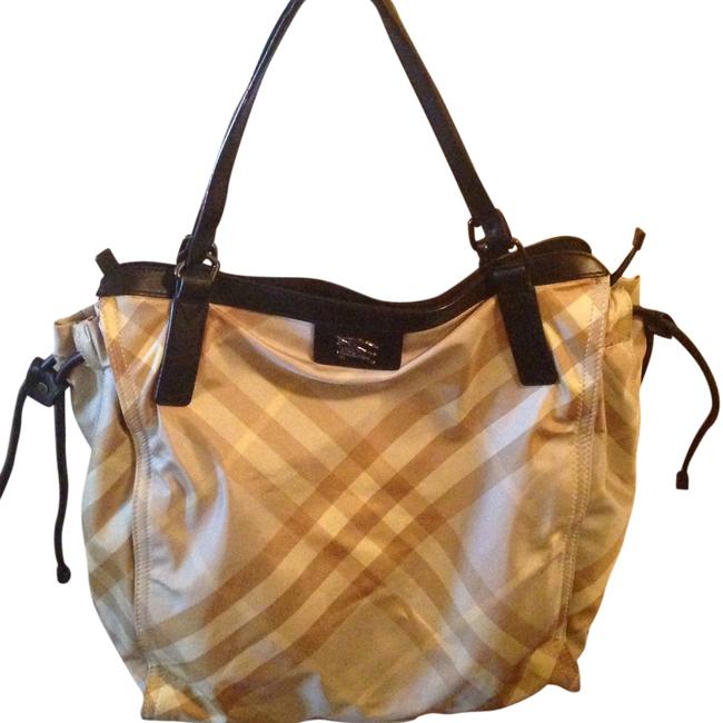 Burberry Like New Tan Khaki Cream Nylon Tote