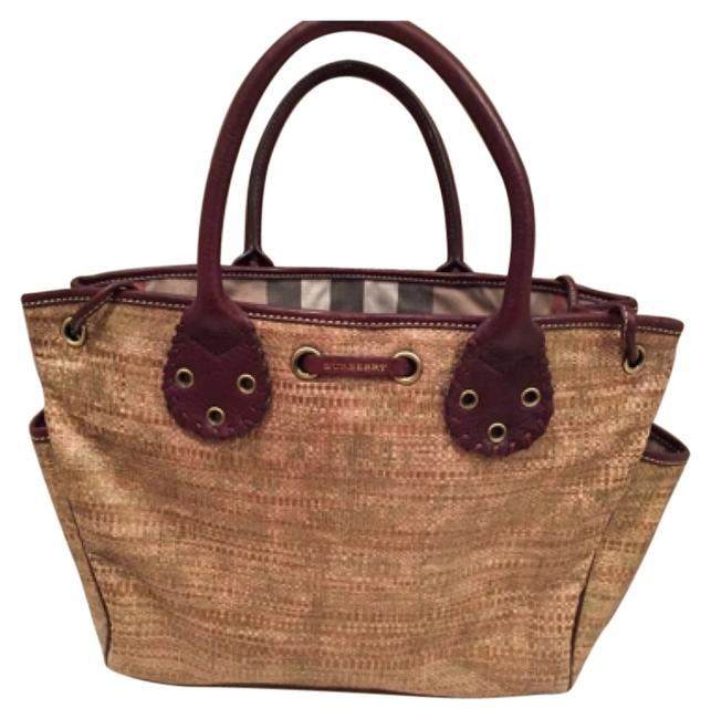 Burberry Limited Edition TanDark Brown StrawLeather Tote