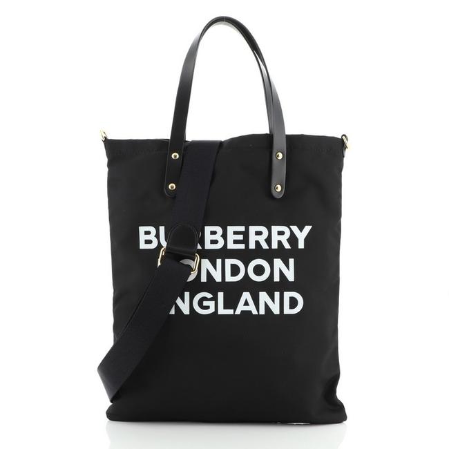 Burberry Logo Convertible Large Black Nylon Tote