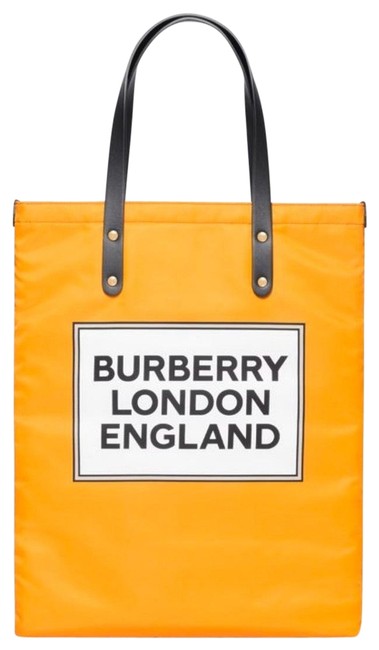 Burberry Logo London Print Nylon Leather Orange Tote