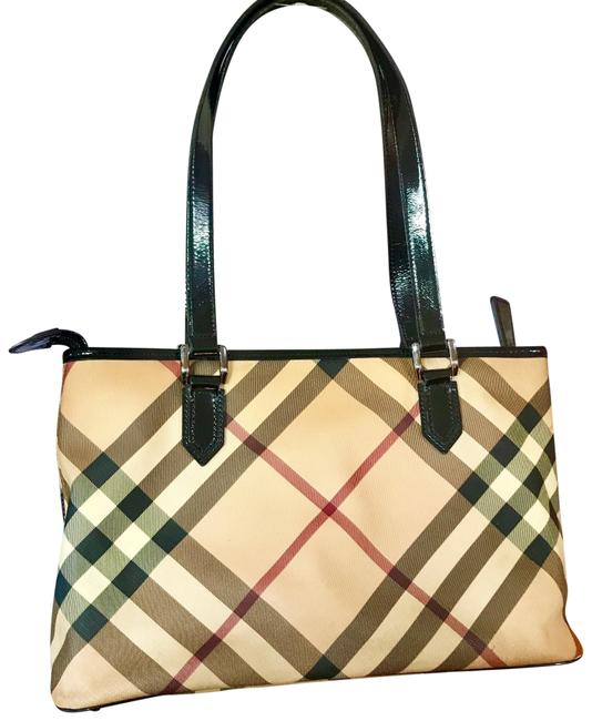 Burberry Shoulder Bag Logos Nova Check Patent Leather BlackBrown Tote