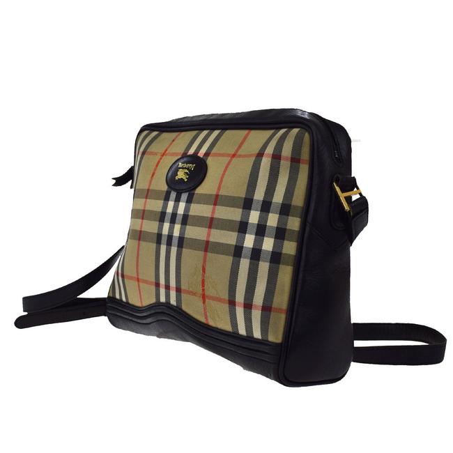 Burberry Shoulder Bag Logos Canvas Leather Nova Check Brown Men Tote