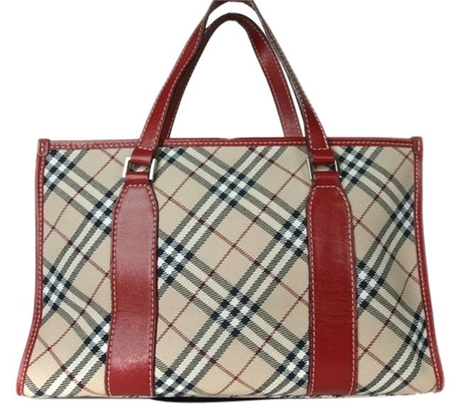Burberry Bag London Blue Label Nova Beige Red Black Canvas Leather Tote