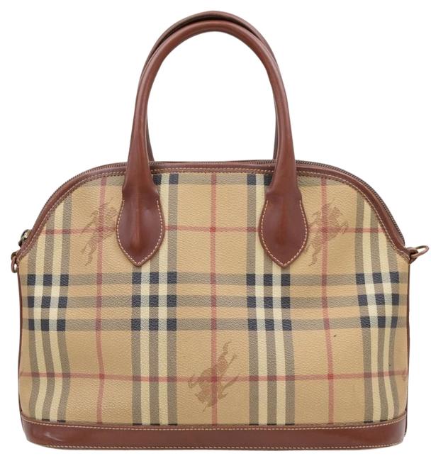 Burberry London Hand Beiges Pvc Leather Plaid Tote