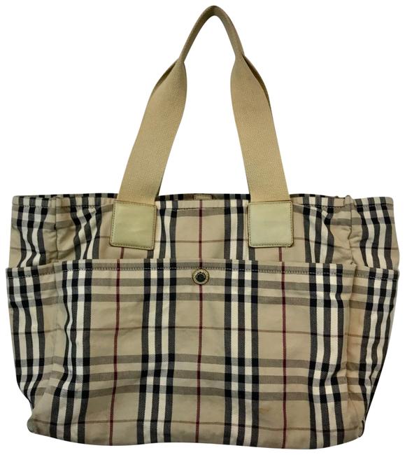 Burberry London Leather trimmed Multicolor Canvas Tote