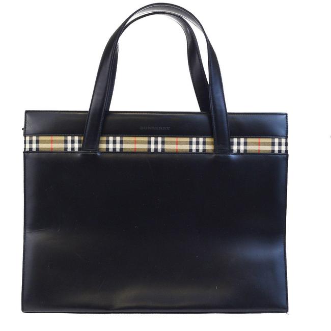 Burberry London Logos Nova Check Hand Black Canvas Leather Tote