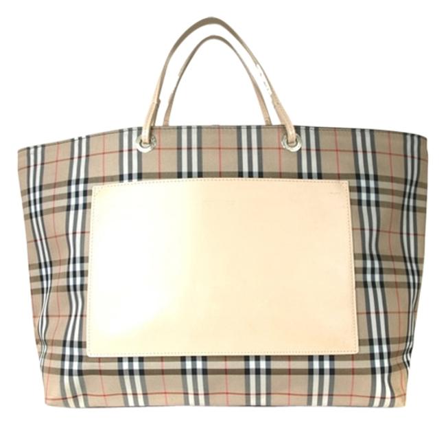 Burberry Bag London Nova Beige Browns Black Nylon Canvas Leather Tote