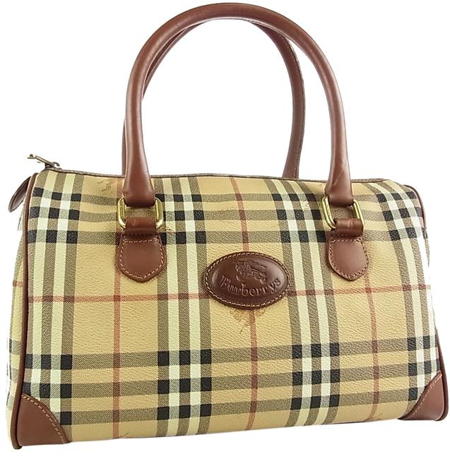 Burberry London Nova Check Plaid Pattern Leather Tote Bag