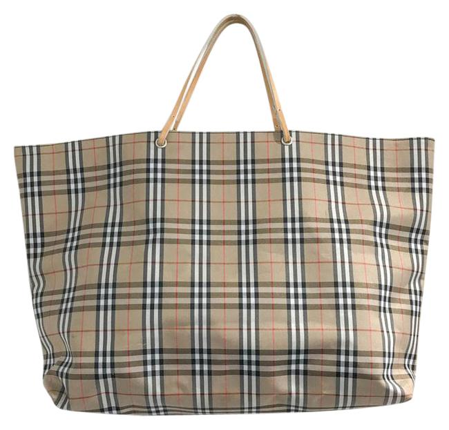 Burberry Neverfull Bag XL London Nova Plaid Beige Canvas Tote