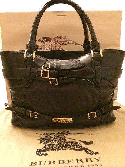 Burberry Lynher Bridle Belted Black Lambskin Leather Tote